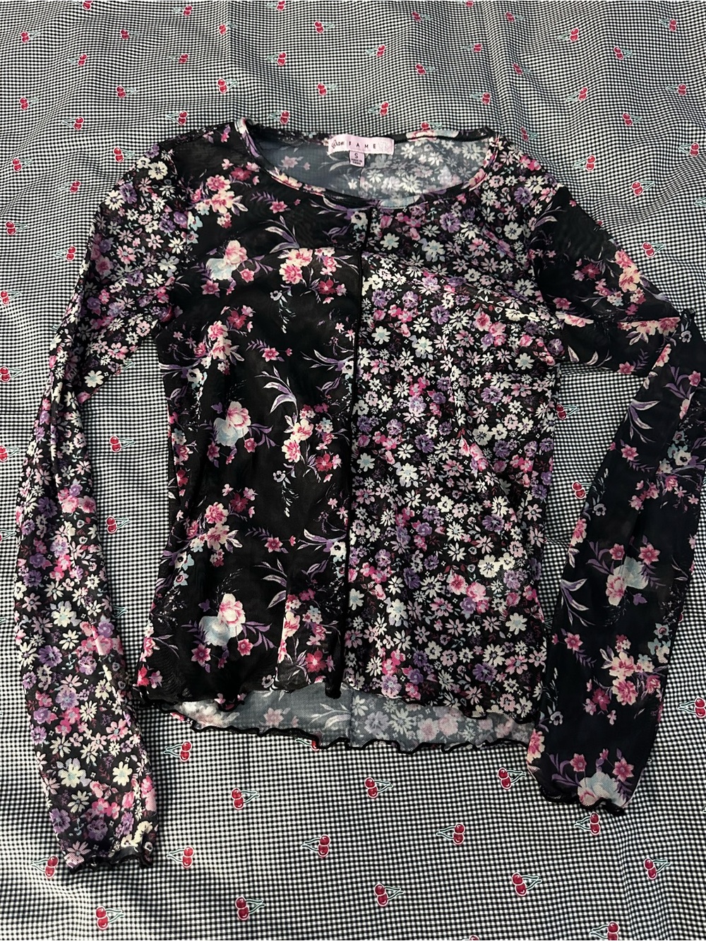 Crave Fame Black Floral Long Sleeve Tee
